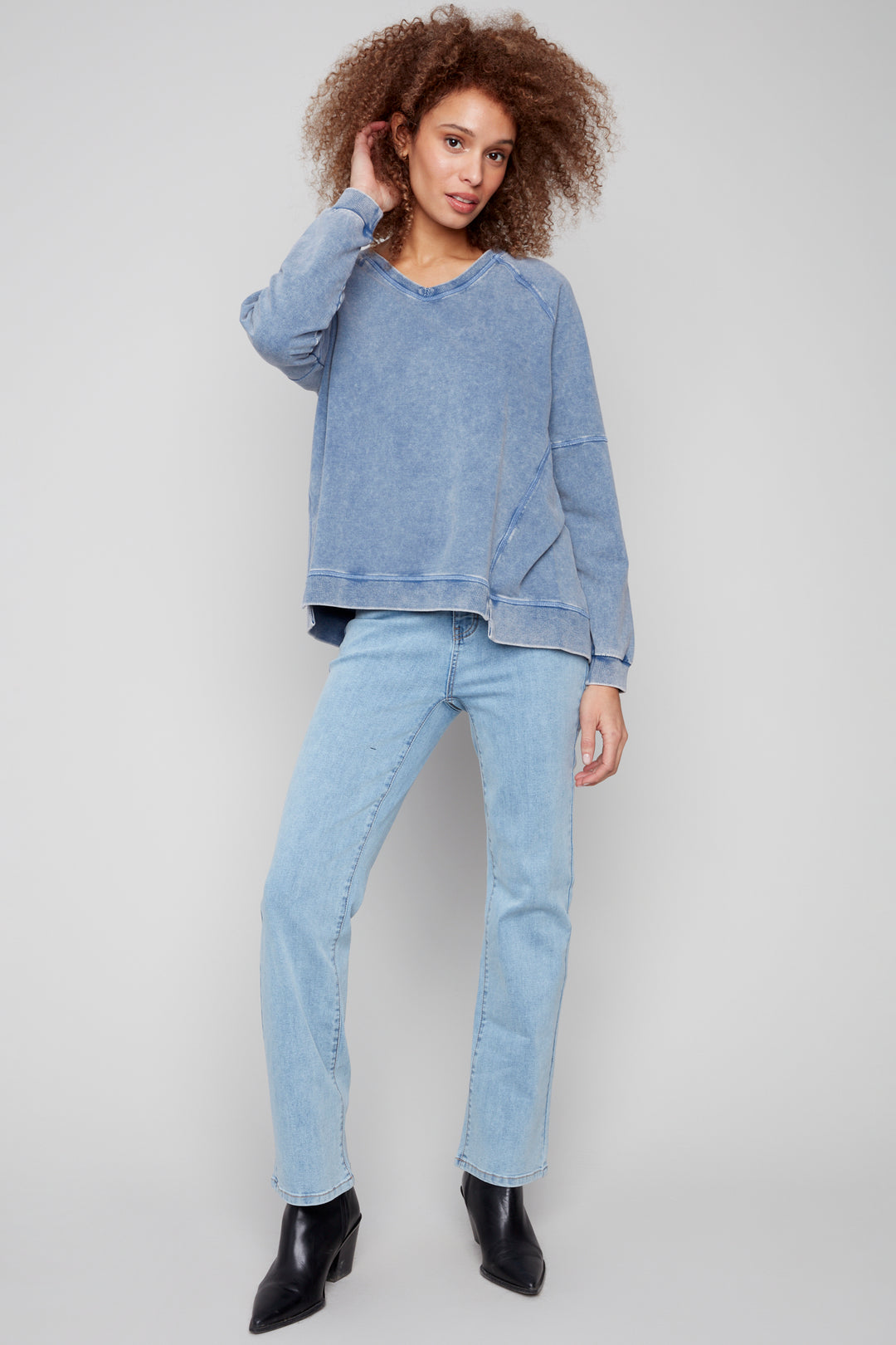 COLD DYE FRENCH TERRY V-NECK TOP