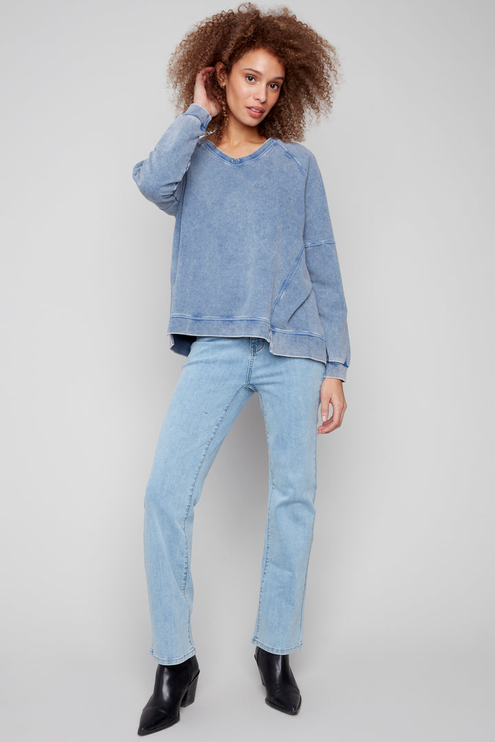 COLD DYE FRENCH TERRY V-NECK TOP