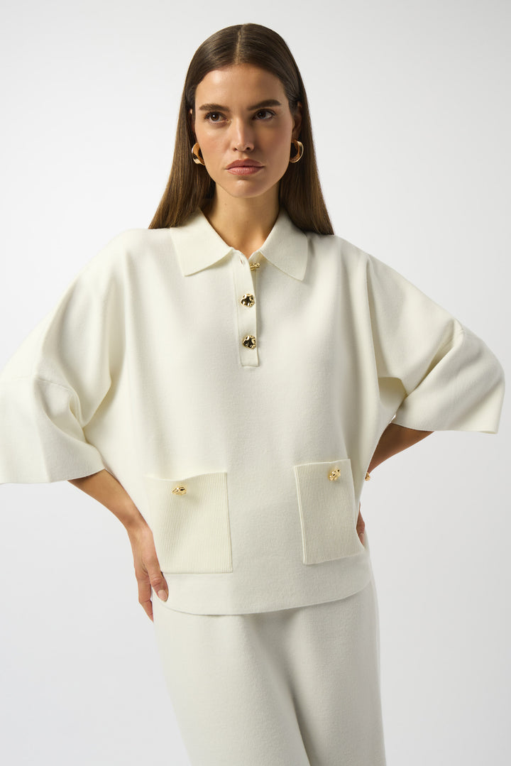 COLLARED TOP WITH GOLD BUTTONS