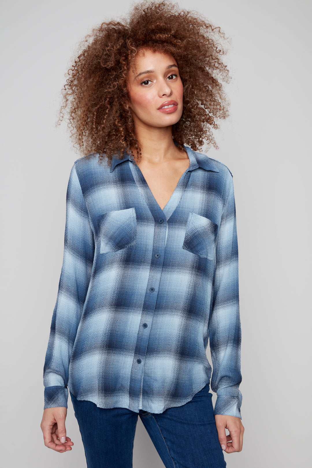 Charlie B Fall 2025 
This Plaid Shirt is designed for ultimate comfort and style. It features a soft, button-down design, two placket chest pockets and cozy fabric so you can look good and feel great all day this fall.