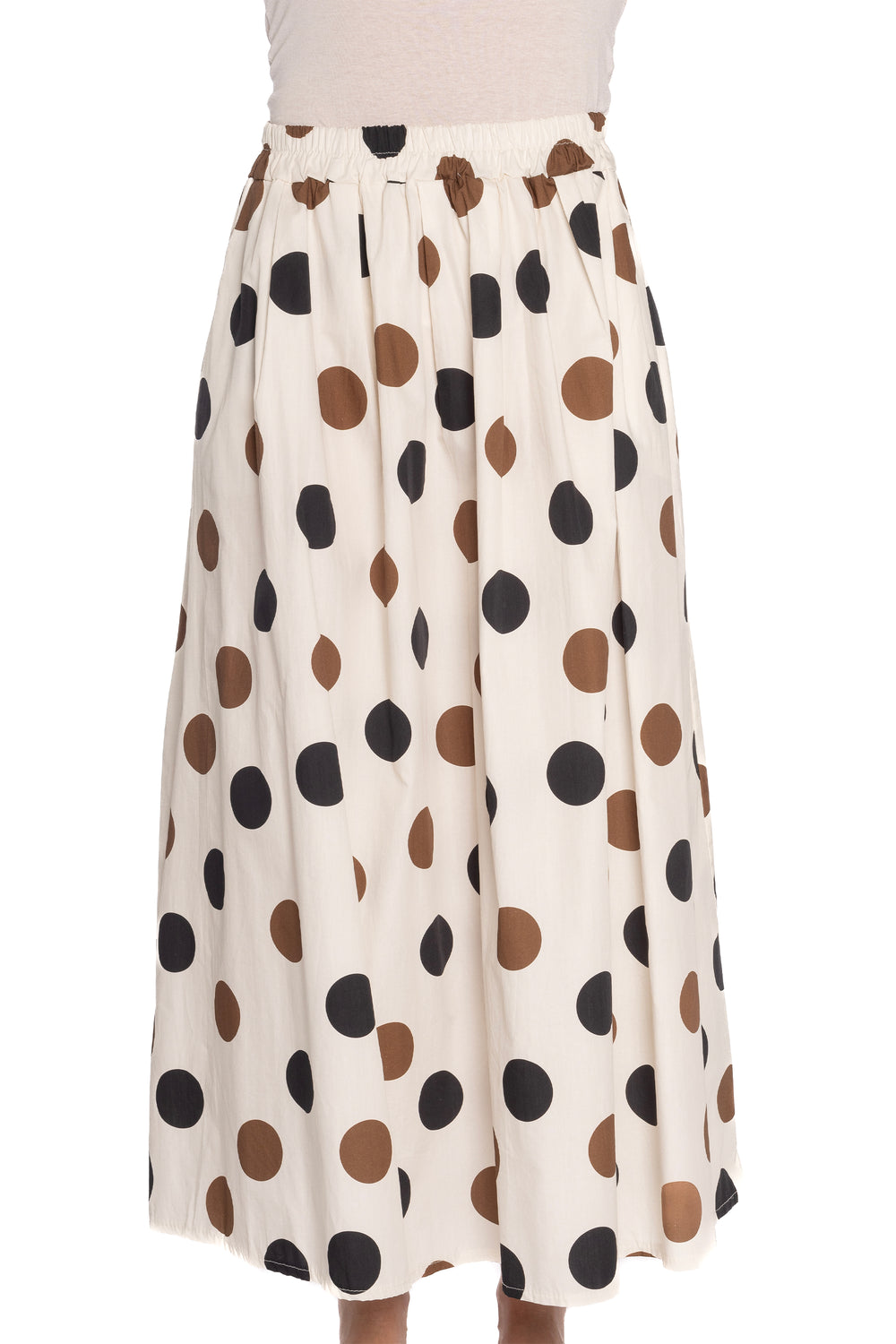 ETERN SPRING 2025  Designed with an elastic waistband and pull-on style, this skirt offers both comfort and convenience. The neat polka dot print all-over adds a touch of fun to a classic and relaxed silhouette. 