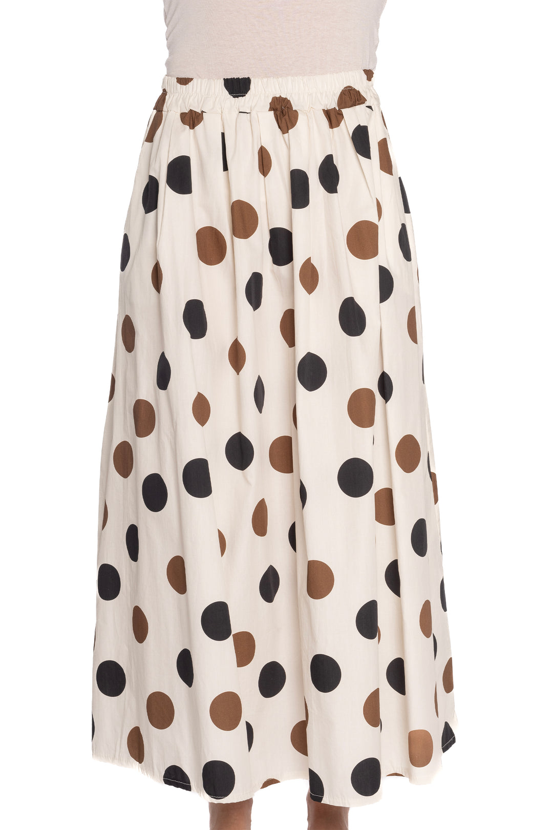 ETERN SPRING 2025  Designed with an elastic waistband and pull-on style, this skirt offers both comfort and convenience. The neat polka dot print all-over adds a touch of fun to a classic and relaxed silhouette. 