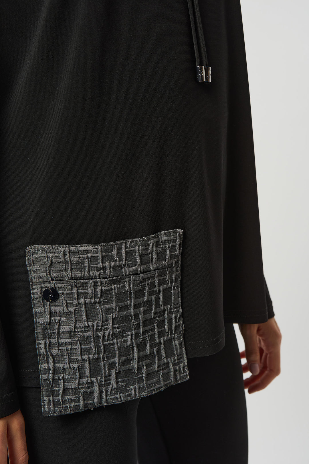 DRAWSTRING COWL NECK TOP WITH JACQUARD