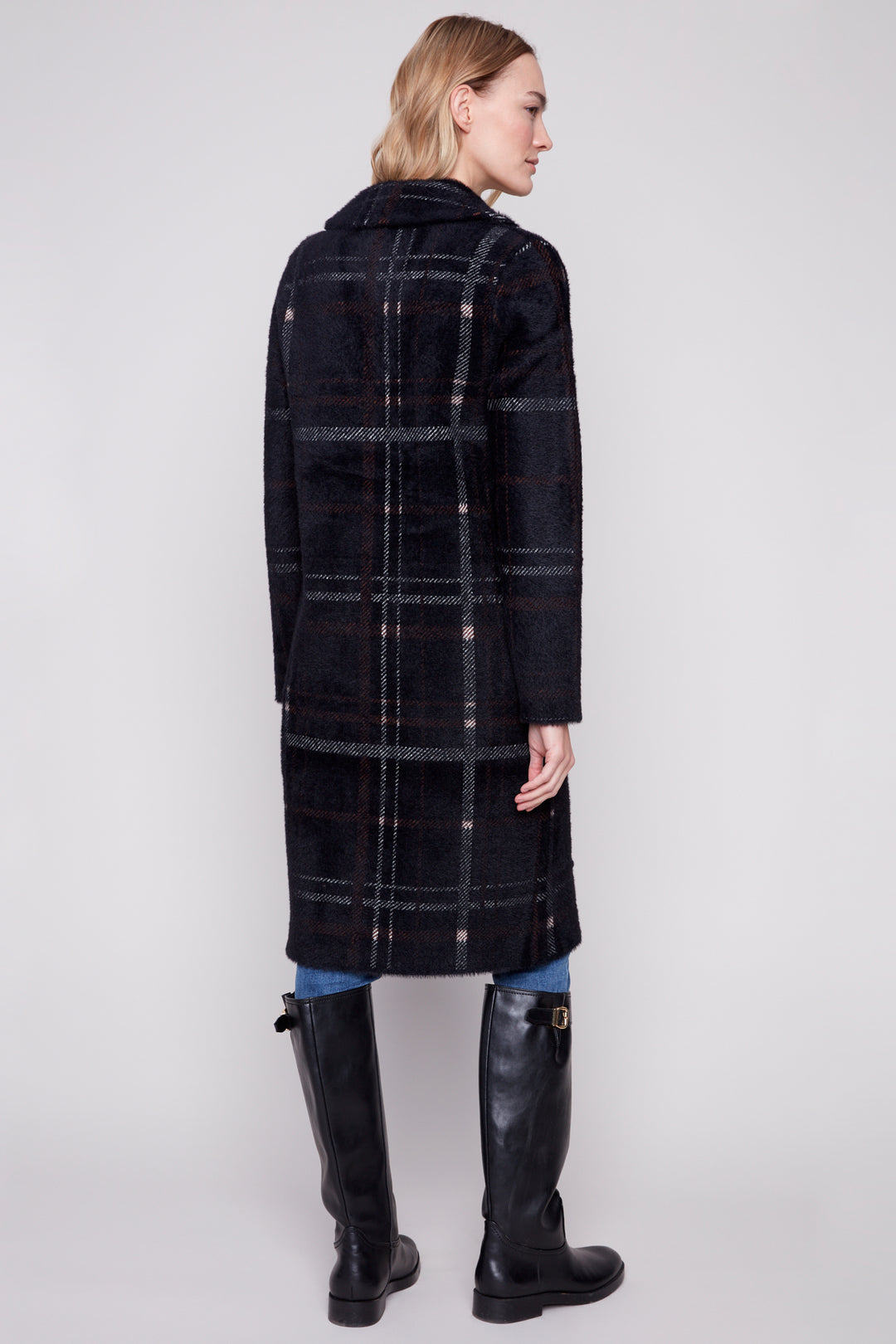 EYELASH YARN PLAID COAT