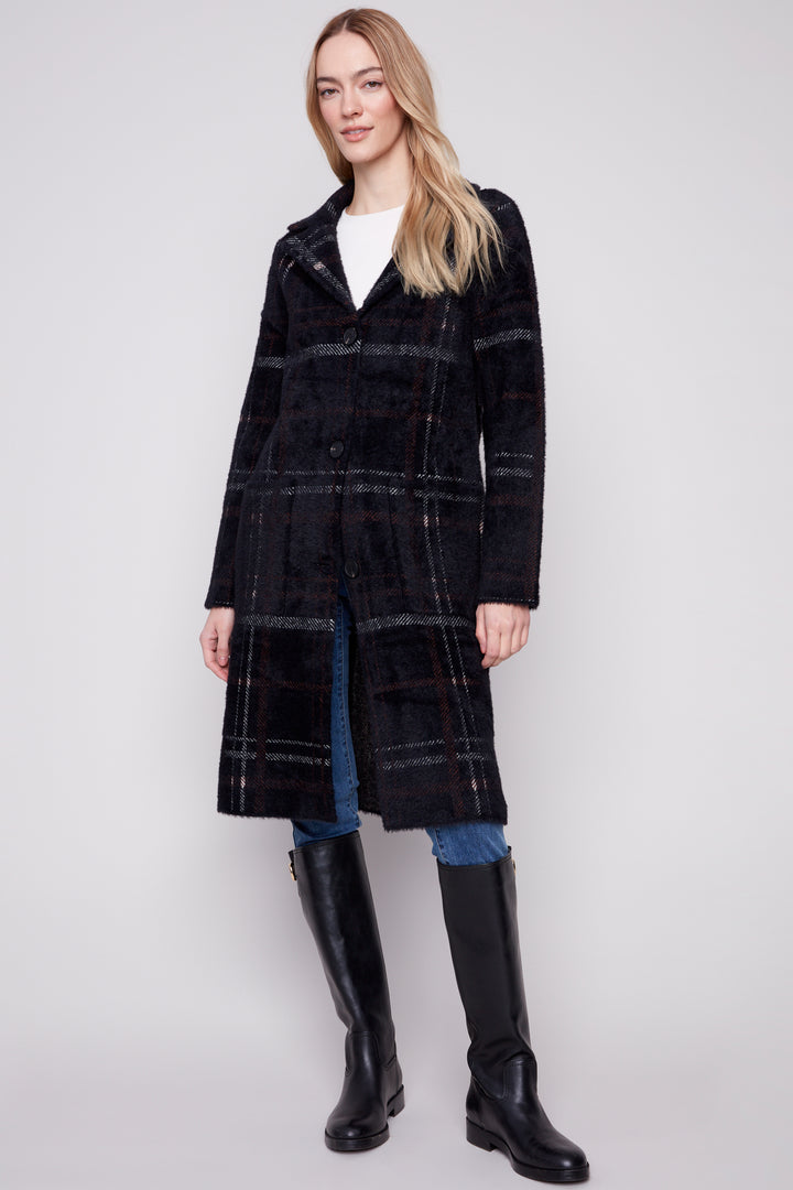 EYELASH YARN PLAID COAT