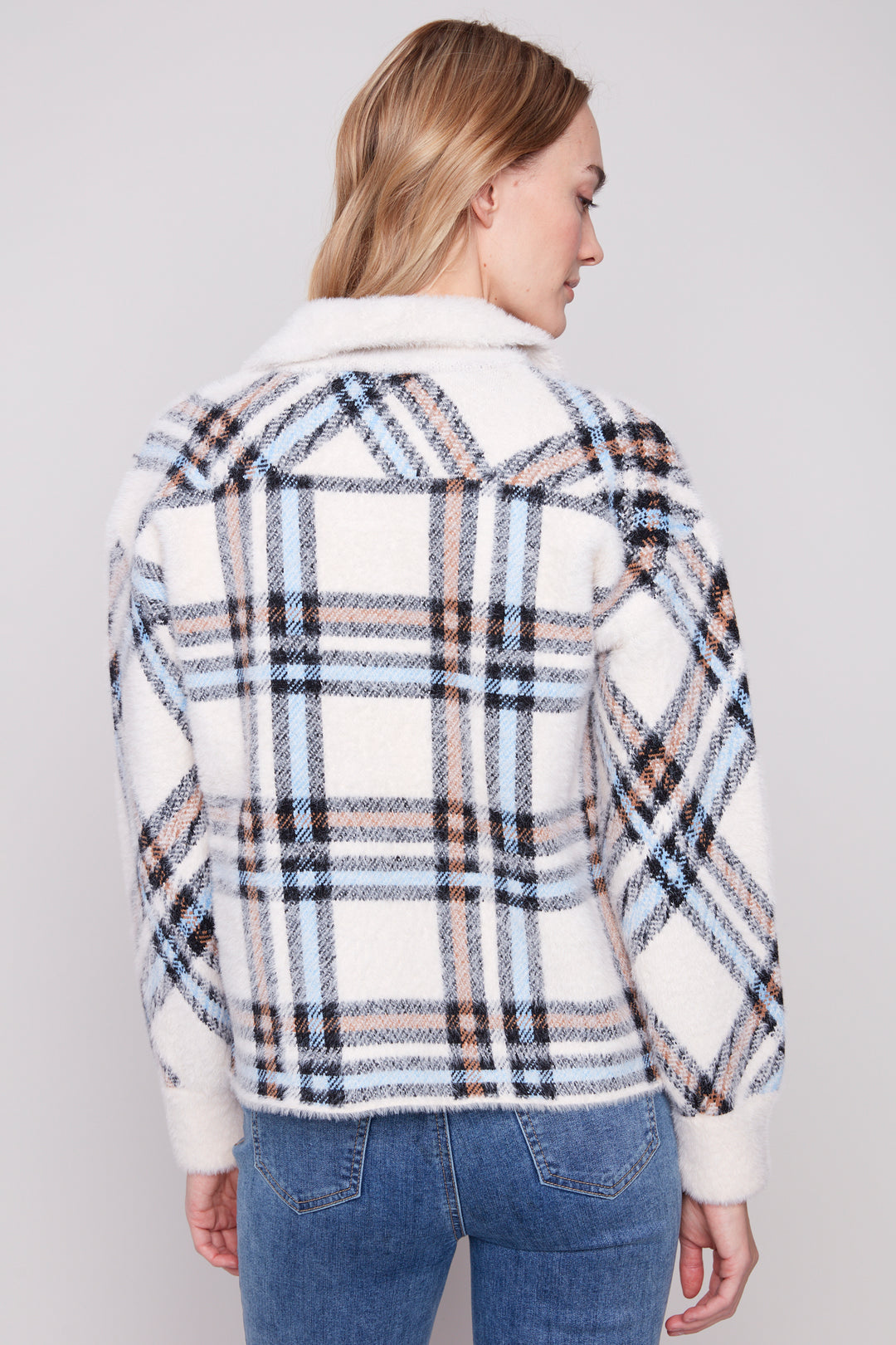 EYELASH YARN PLAID JACKET