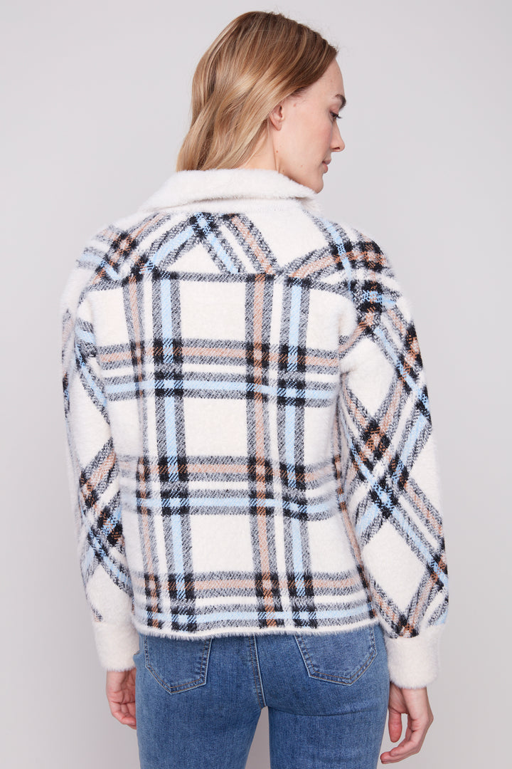 EYELASH YARN PLAID JACKET