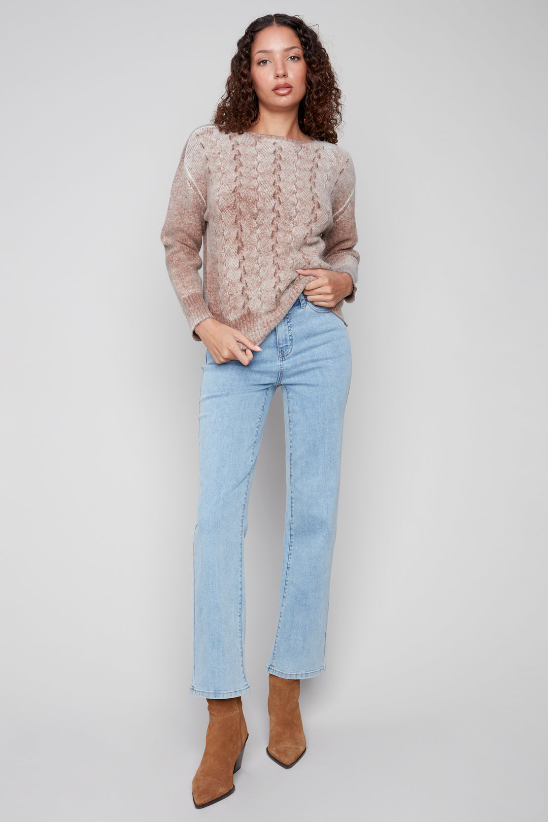 FANCY KNIT FRONT LS TOP
