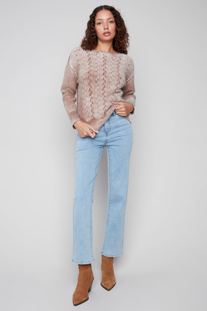 FANCY KNIT FRONT LS TOP