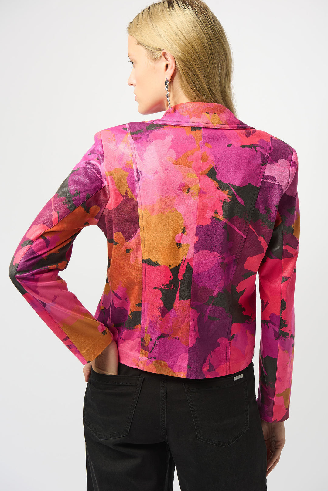 FLORAL FAUX SUEDE MOTO JACKET