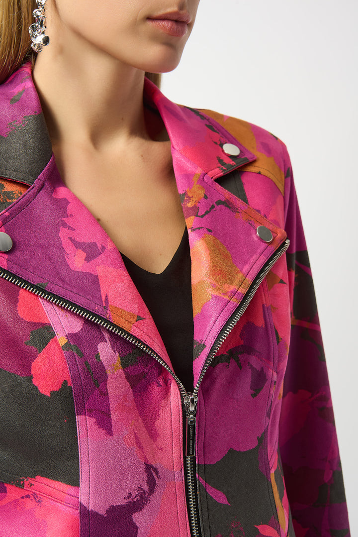 FLORAL FAUX SUEDE MOTO JACKET