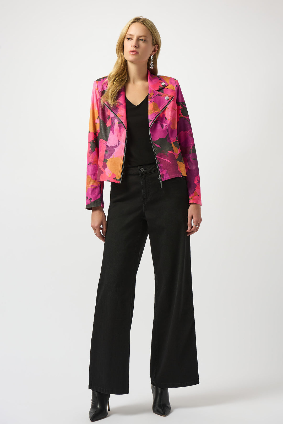 FLORAL FAUX SUEDE MOTO JACKET