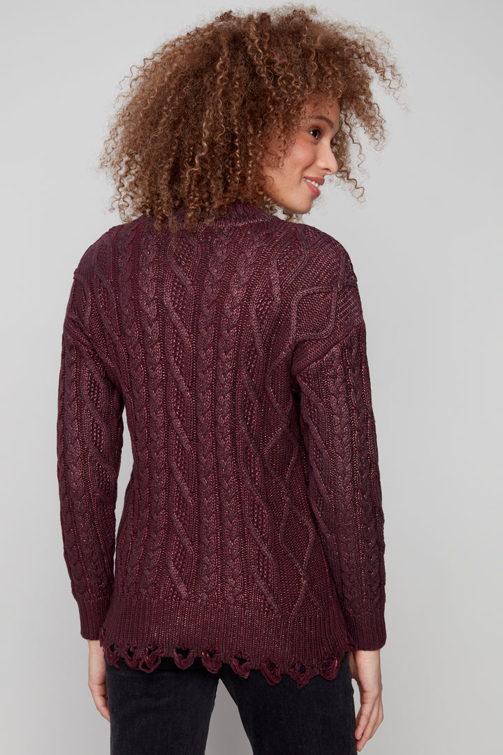 FOILED CABLE KNIT LS TOP