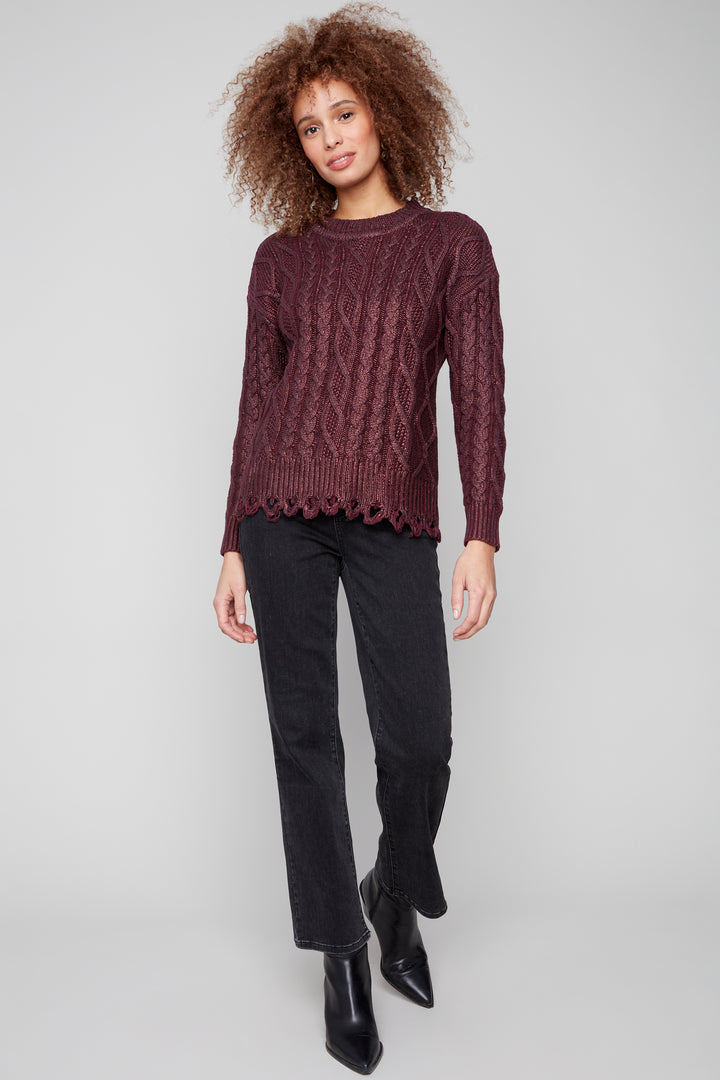 FOILED CABLE KNIT LS TOP