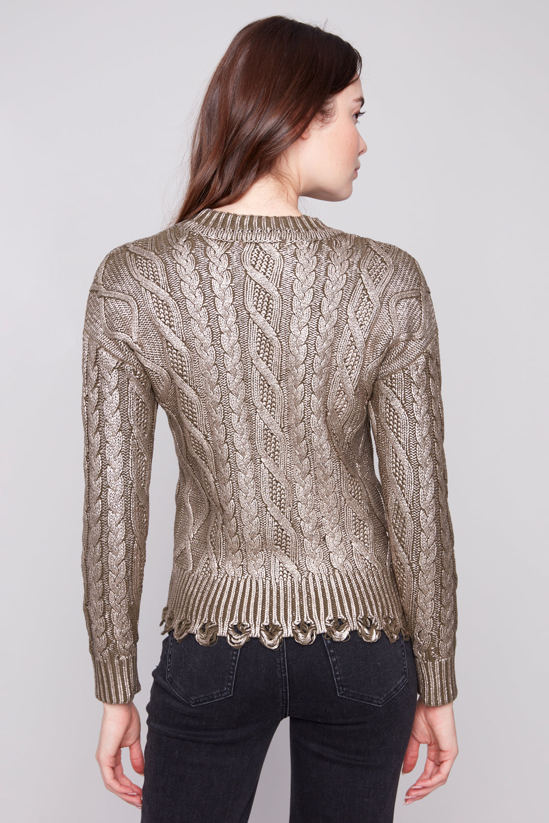 FOILED CABLE KNIT LS TOP
