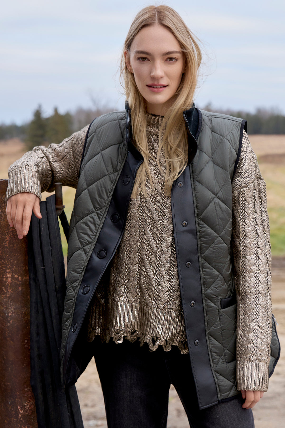 FOILED CABLE KNIT LS TOP