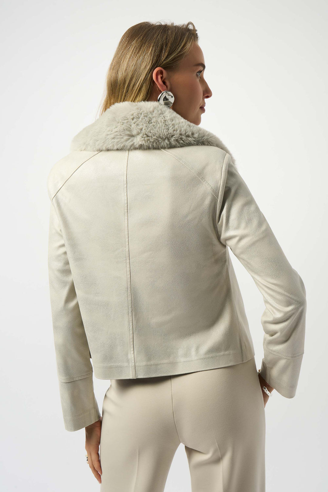 FOILED FAUX SUEDE JACKET WITH FAUX FUR