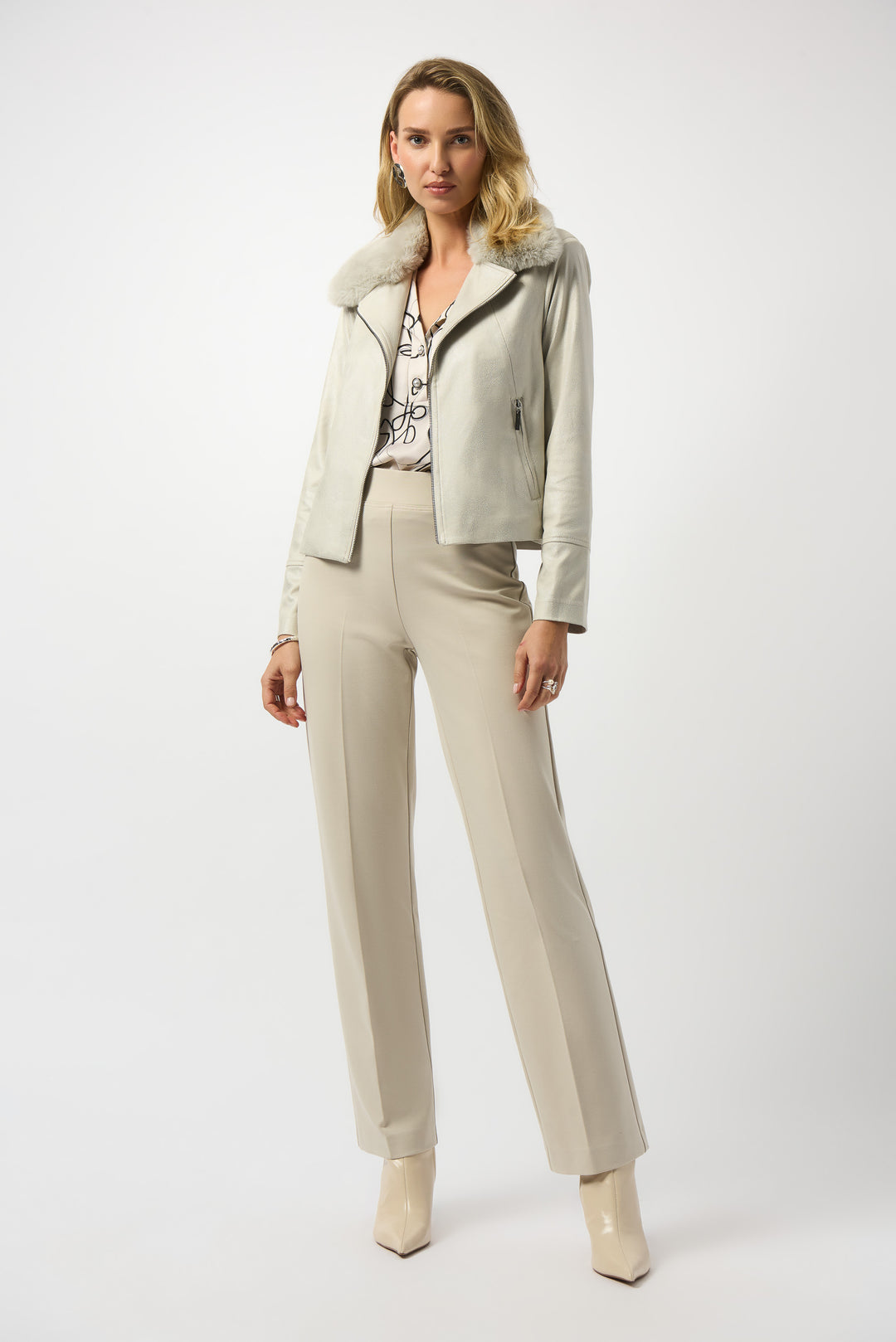 FOILED FAUX SUEDE JACKET WITH FAUX FUR
