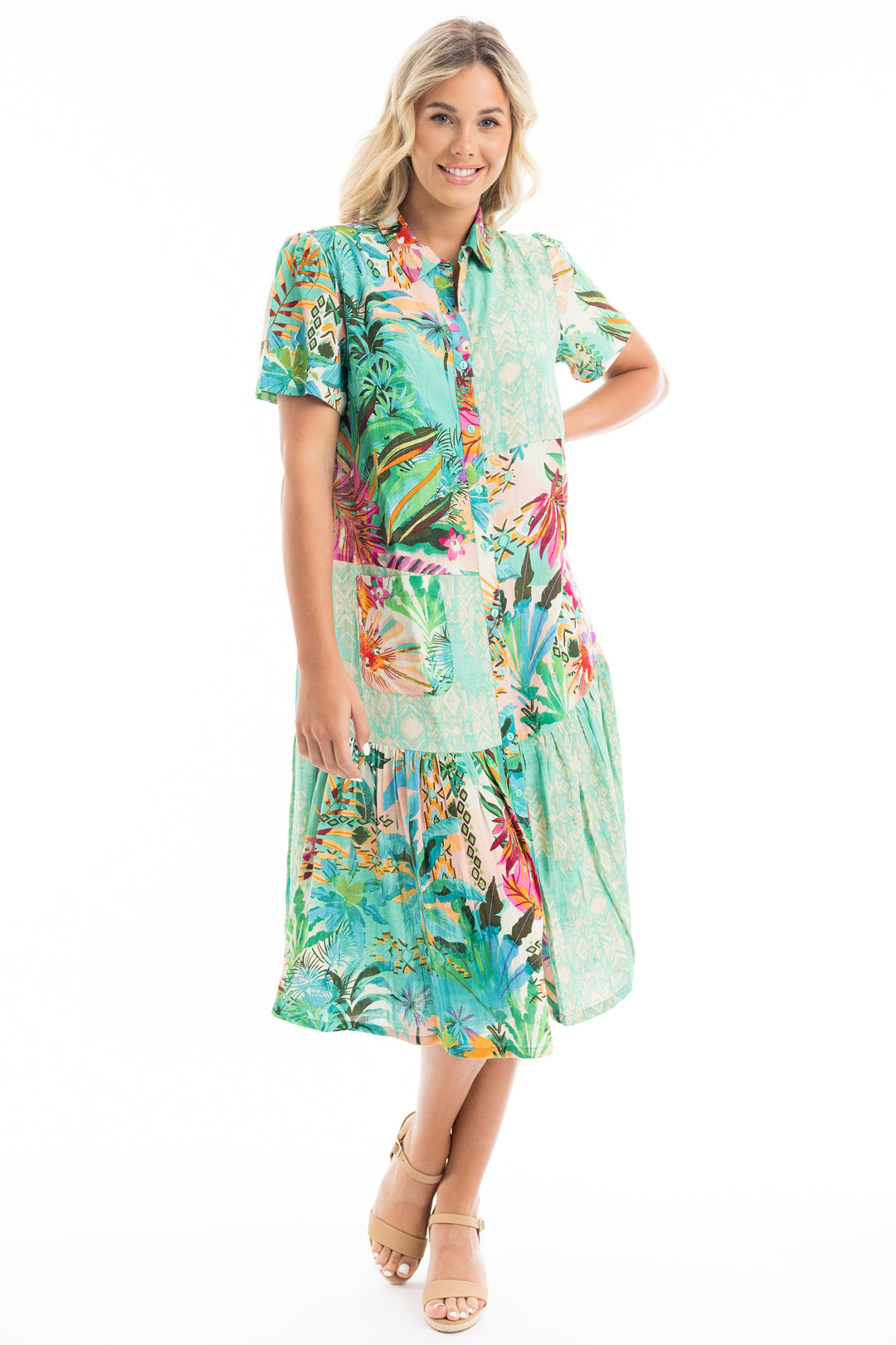 HANALEI COLLARED DRESS WITH TIERED HEM