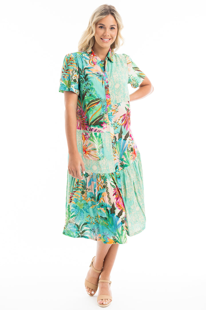 HANALEI COLLARED DRESS WITH TIERED HEM