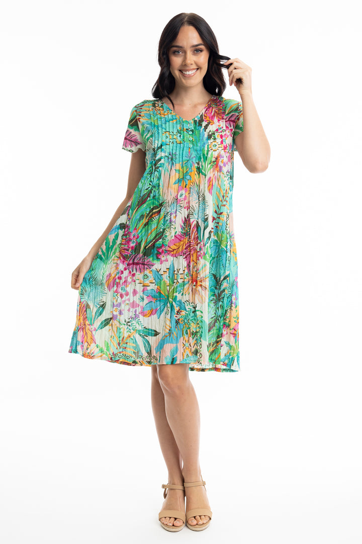 HANALEI SS PLEAT FRONT DRESS