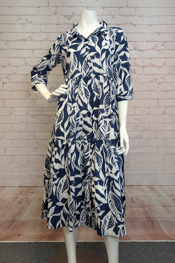HAYMAN NAVY COLLARED DRESS WITH TIERS