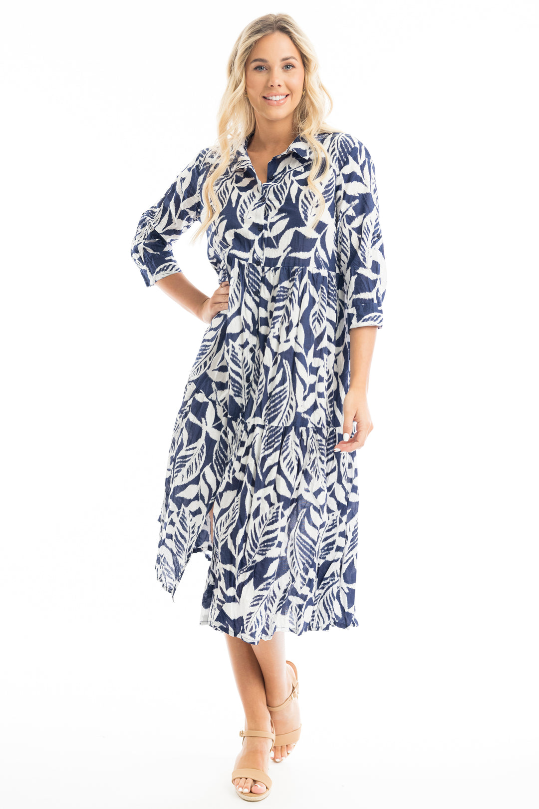HAYMAN NAVY COLLARED DRESS WITH TIERS
