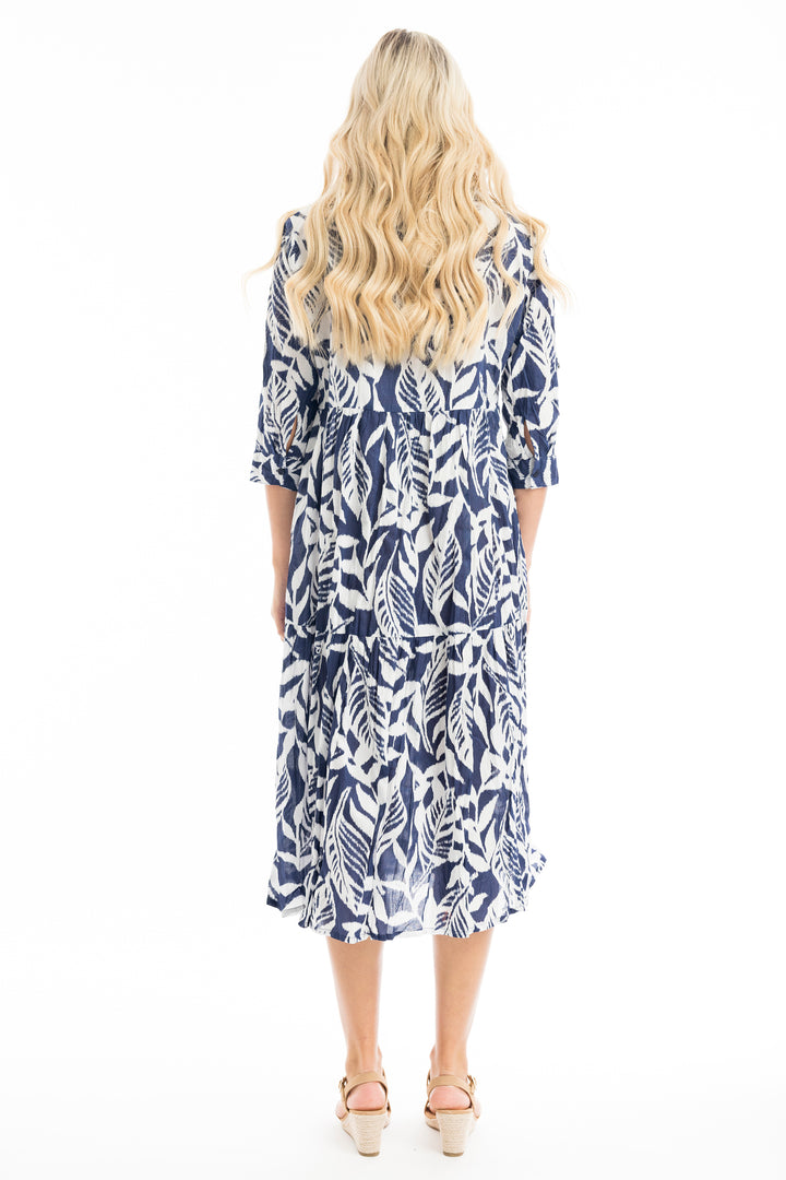 HAYMAN NAVY COLLARED DRESS WITH TIERS