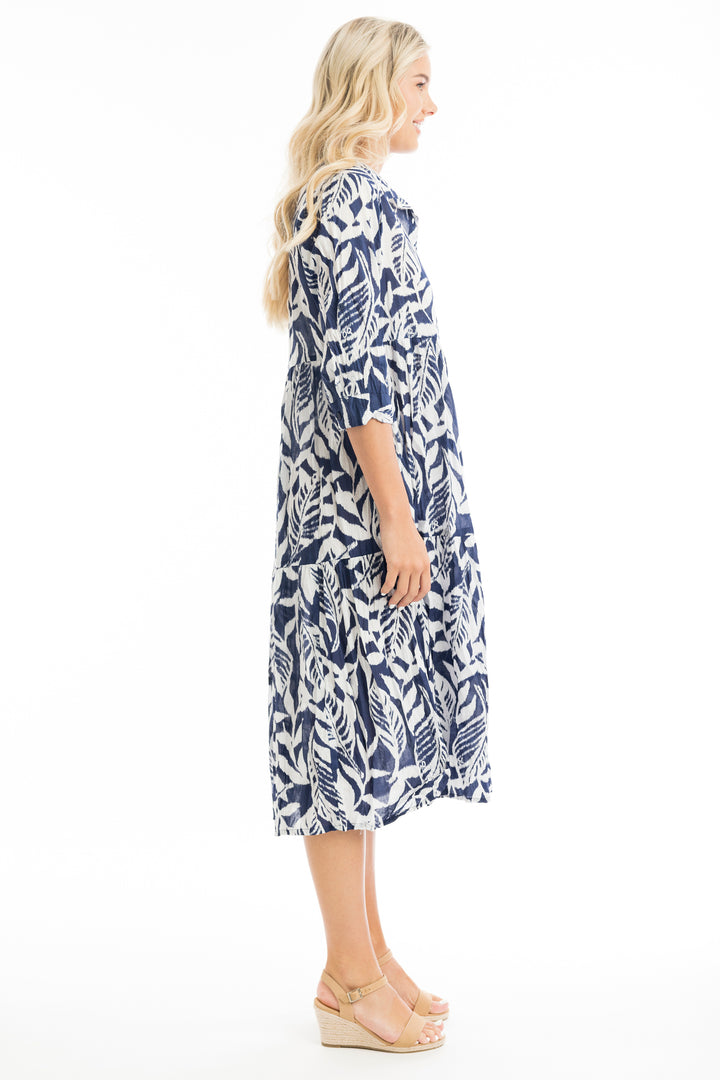 HAYMAN NAVY COLLARED DRESS WITH TIERS