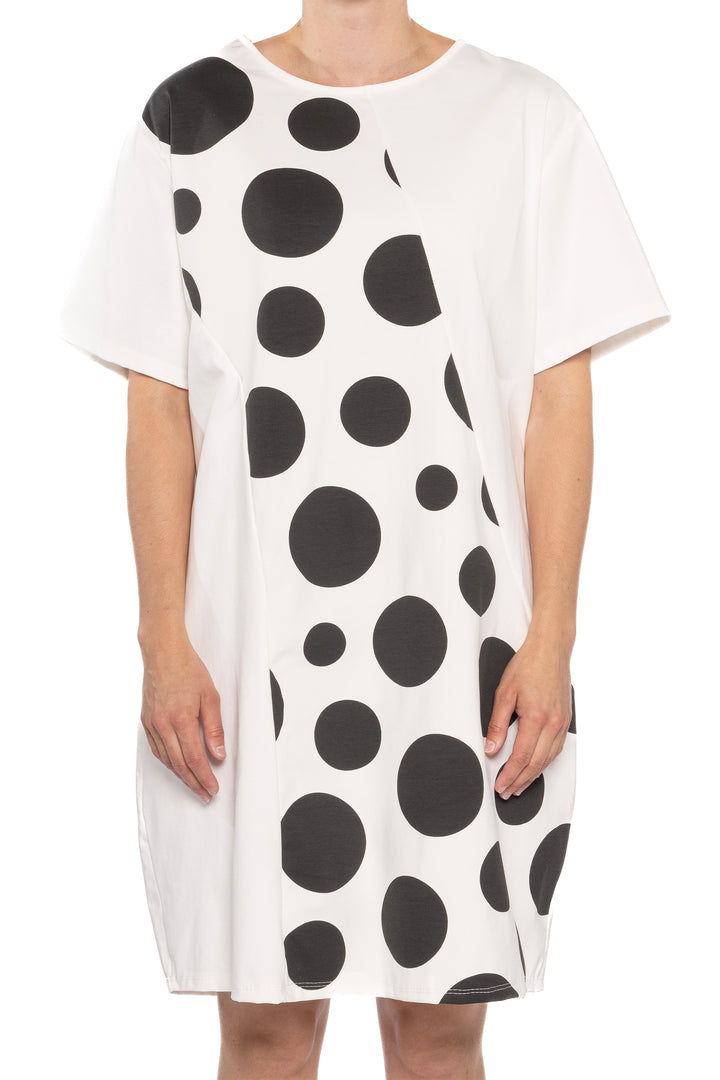 IVORY BLACK SS DRESS WITH DOTS