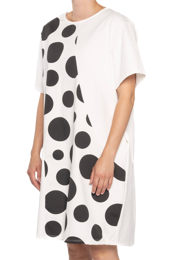 IVORY BLACK SS DRESS WITH DOTS
