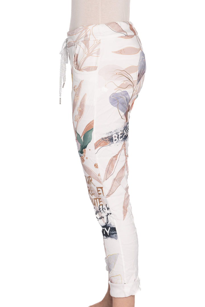 IVORY MULTI BUTTERFLY FLORAL CRINKLE JOGGER