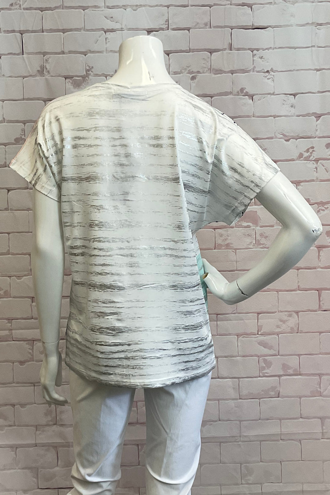 IVORY MULTI FOIL STRIPE TOP WITH FACE