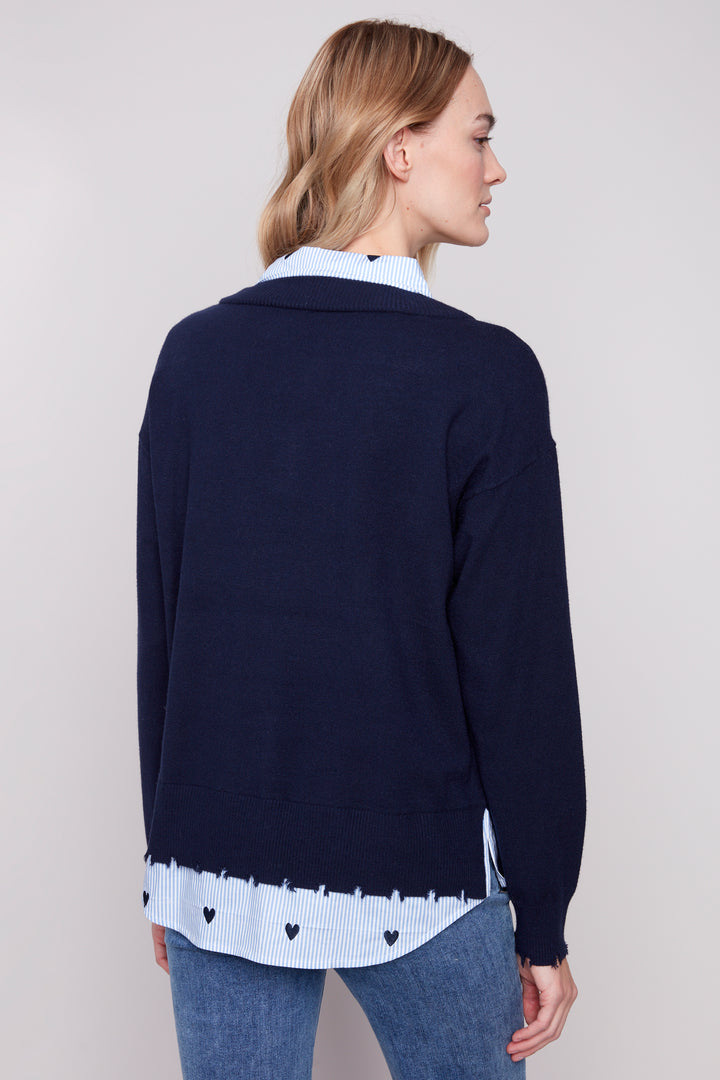 NAVY FOOLER SWEATER WITH SHIRT COLLAR