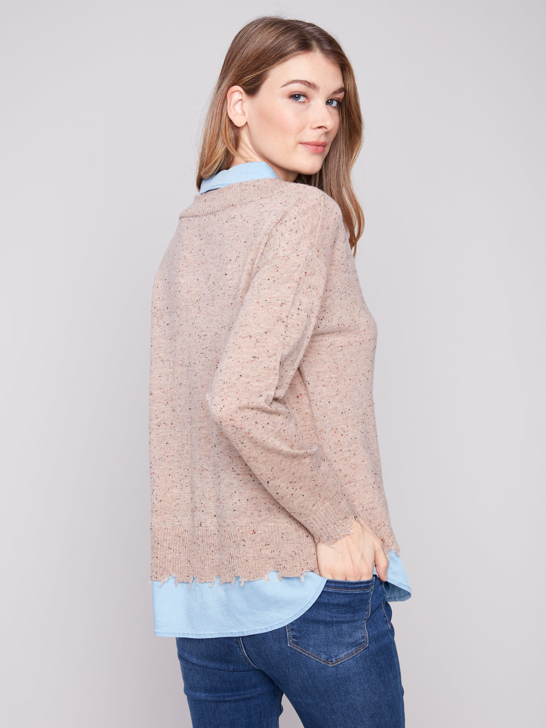 OAT FLECKS FOOLER SWEATER WITH SHIRT COLLAR