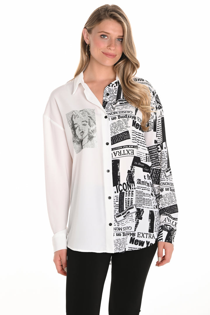 OFF WHITE BLACK MARILYN MONROE NEWSPRINT BLOUSE