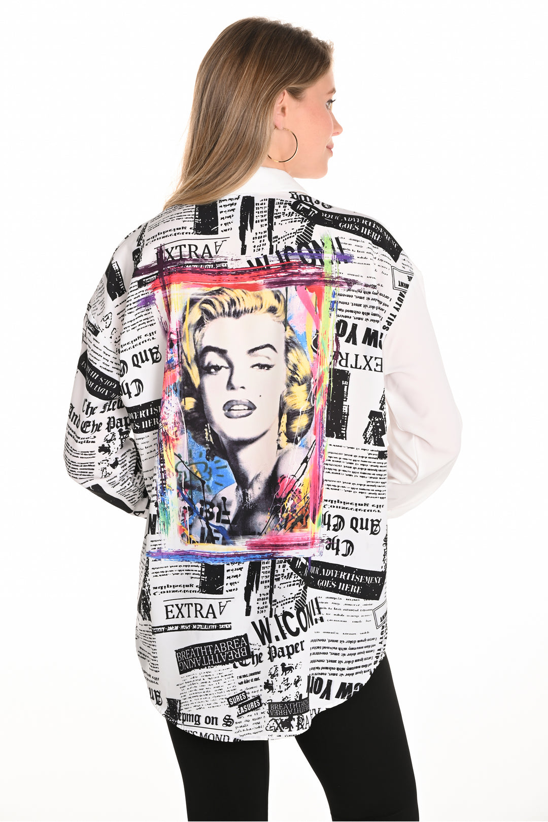 OFF WHITE BLACK MARILYN MONROE NEWSPRINT BLOUSE