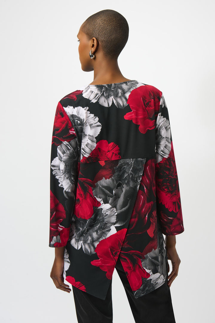 ROSE PRINT ZIP NECK TUNIC