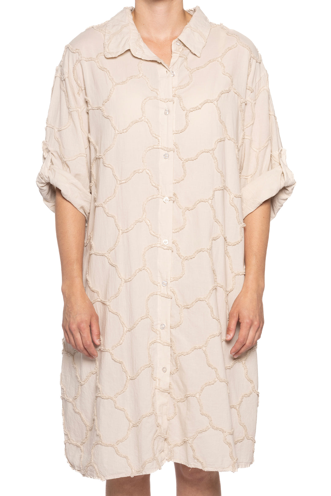 SAND LATTICE TEXTURED DUSTER DRESS