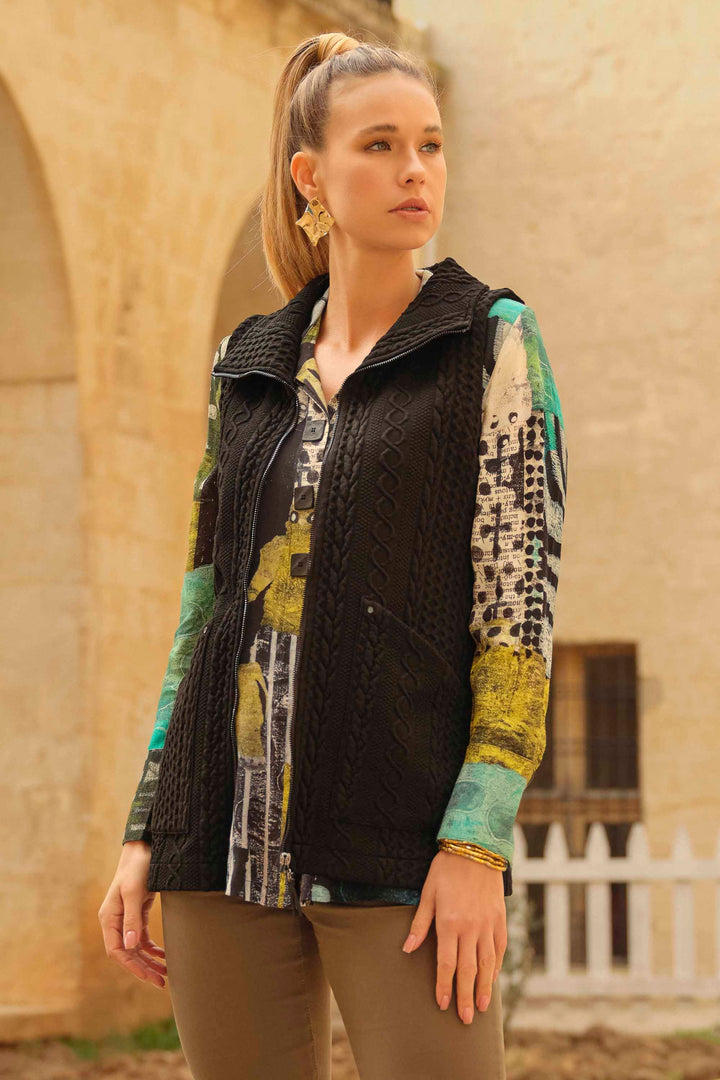 EMBOSSED CABLE ZIP VEST