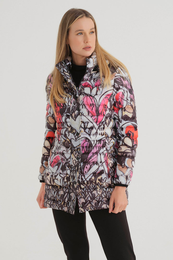 Dolcezza Fall 2024  Its all-over abstract print design and lightly padded fabric keep you fashionable and insulated on chilly fall and winter days. 