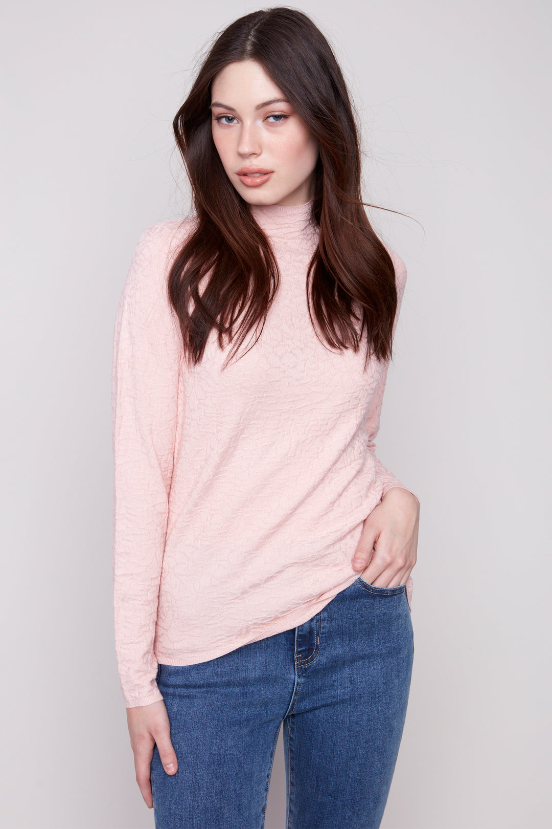 TEXTURED LS MOCK NECK TOP