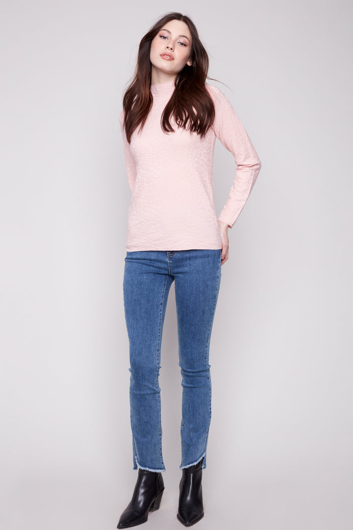 TEXTURED LS MOCK NECK TOP