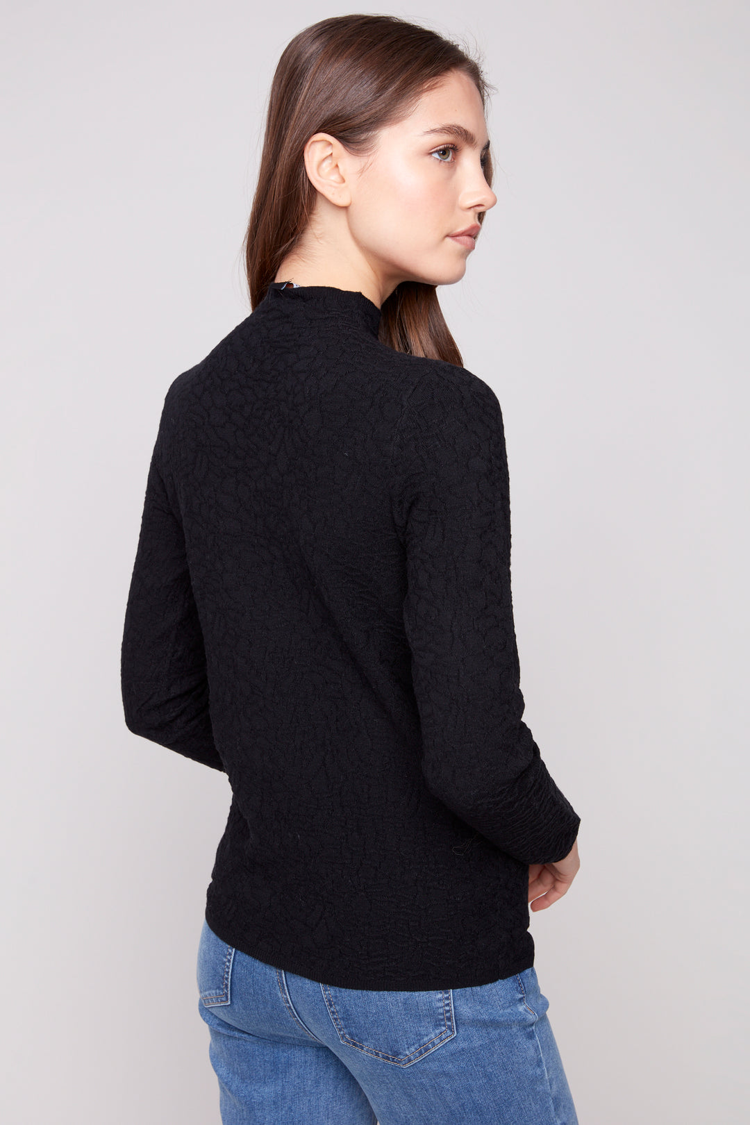 TEXTURED LS MOCK NECK TOP