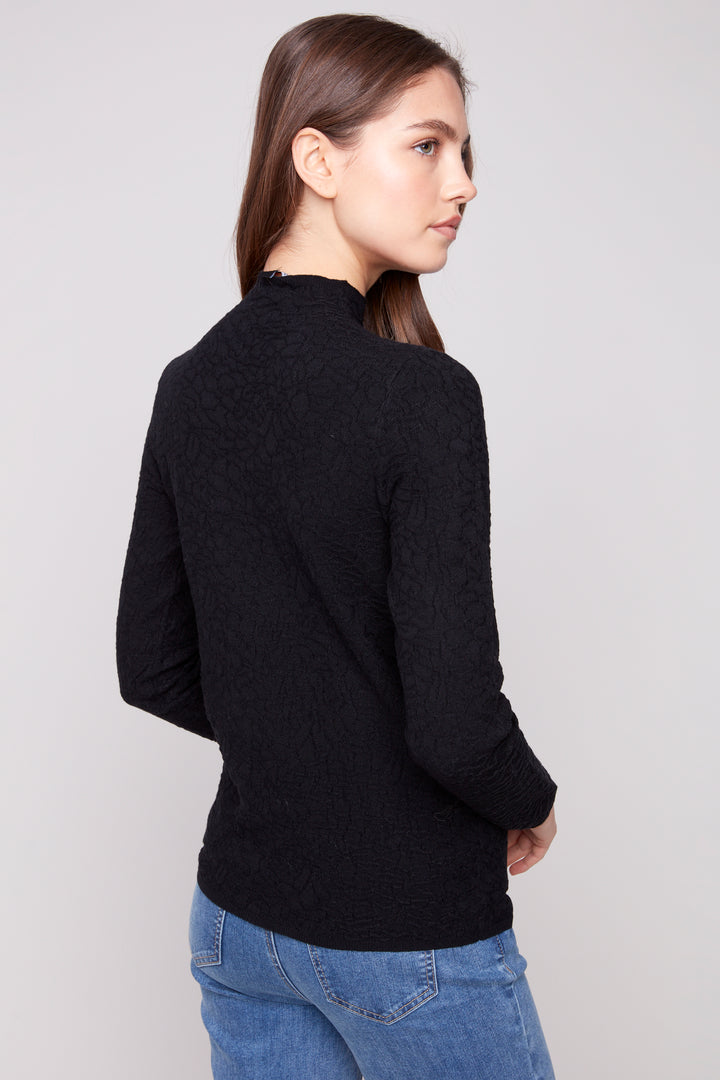 TEXTURED LS MOCK NECK TOP