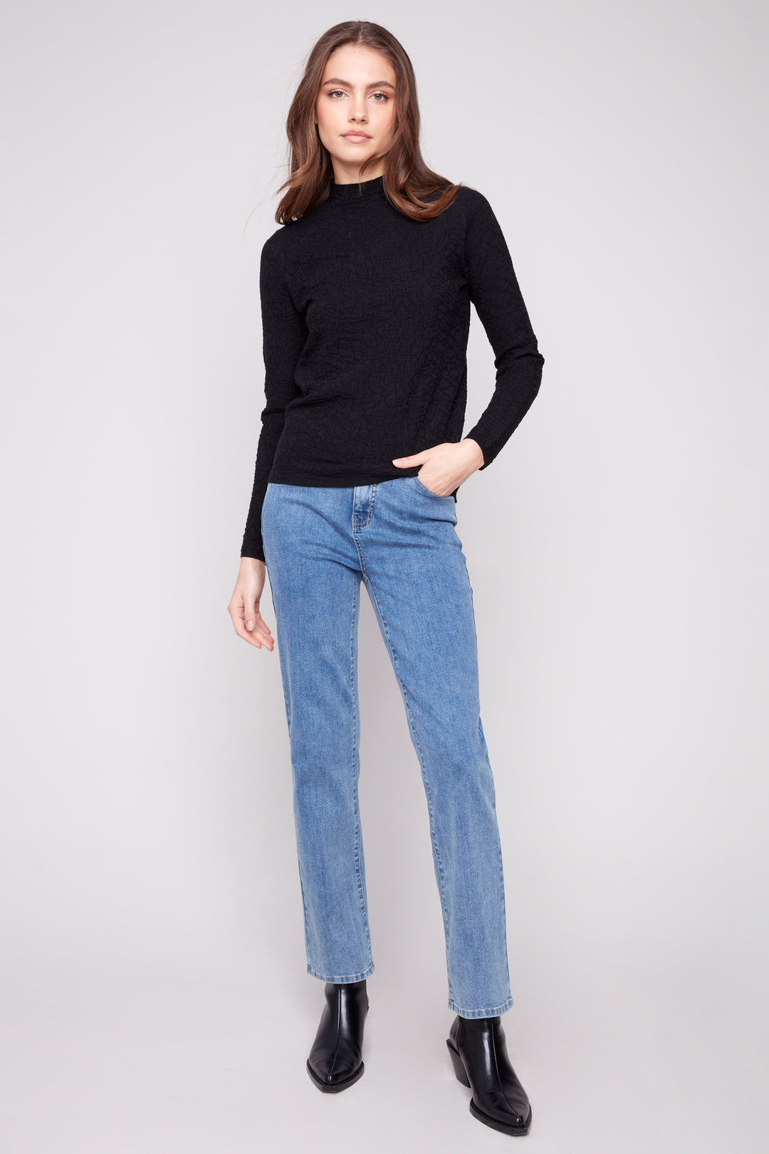 TEXTURED LS MOCK NECK TOP