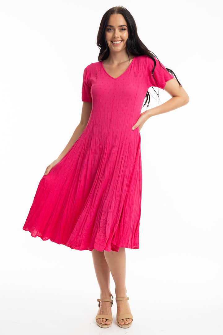 TONAL DOT SS GODET DRESS