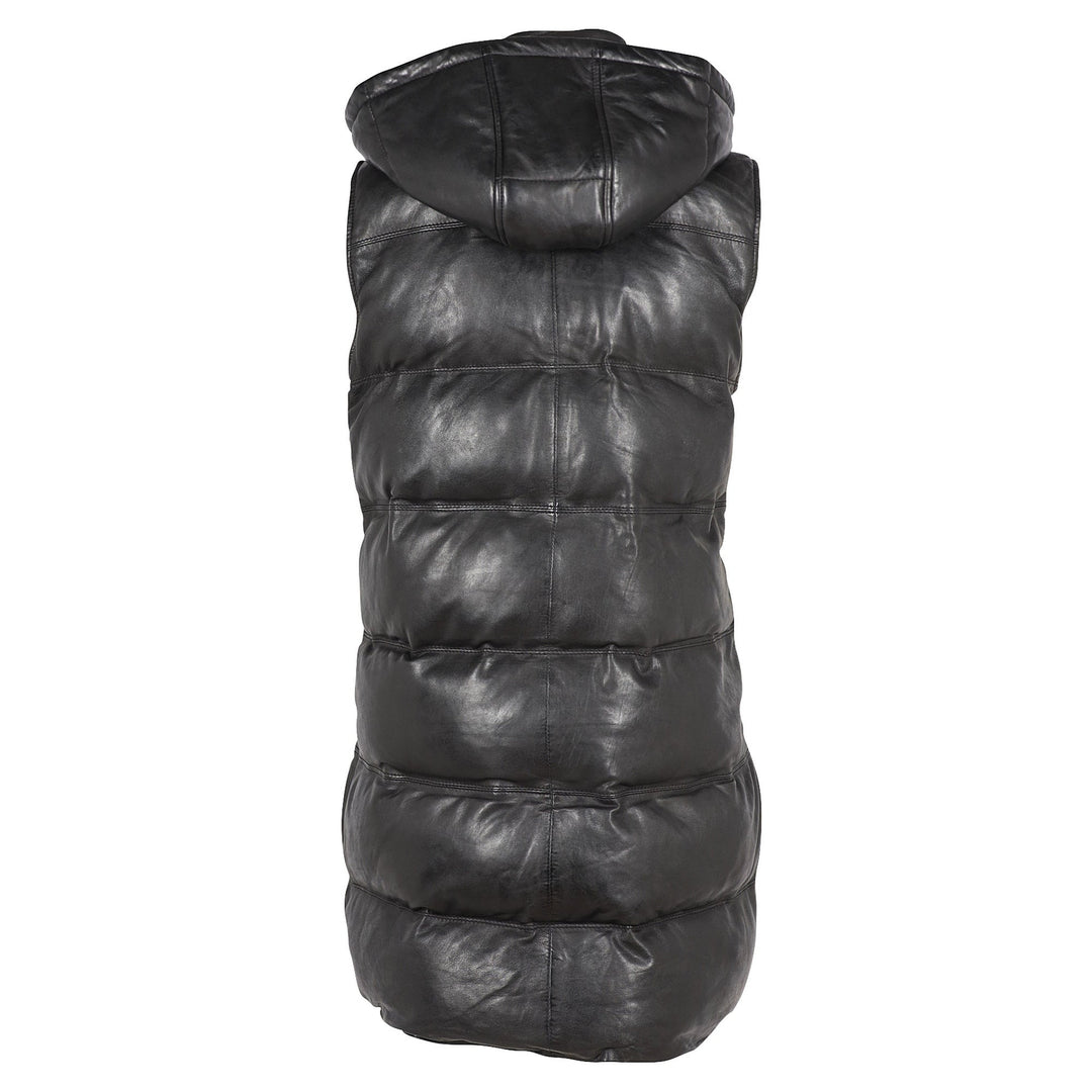 REAL LEATHER PUFFY HOODIE VEST