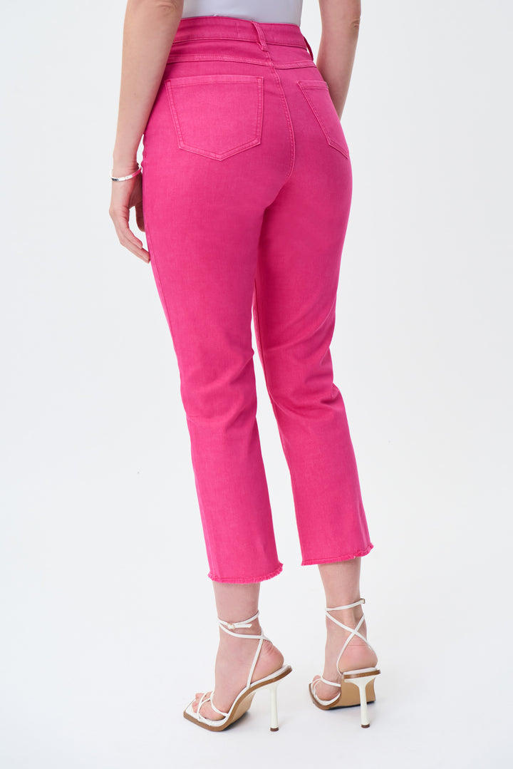 JOSEPH RIBKOFF SPRING 2023 women's casual colourful slim cropped jeans with frayed hem - pink back