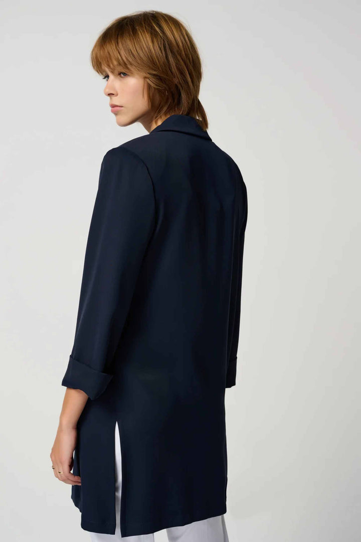 Joseph Ribkoff Fall 2023 women's business casual long straight fit open blazer - midnight blue back